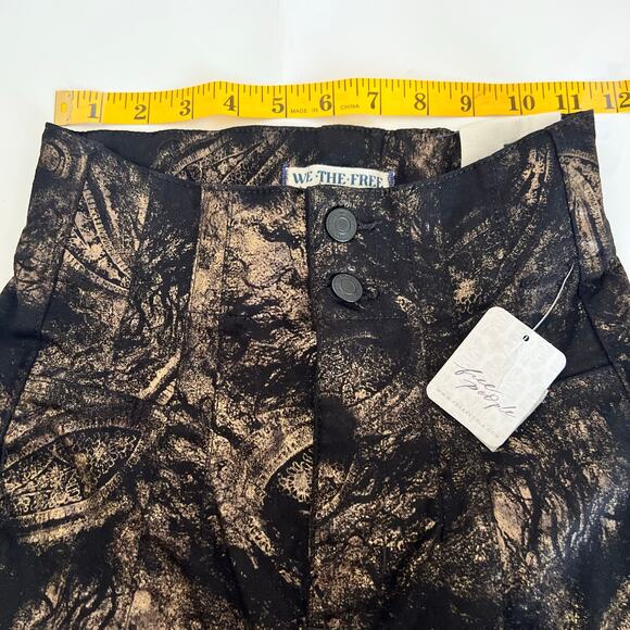 Free People We The Free Jayde Metallic Printed Flare Jeans In Black Tie Size 25 - Picture 7 of 10